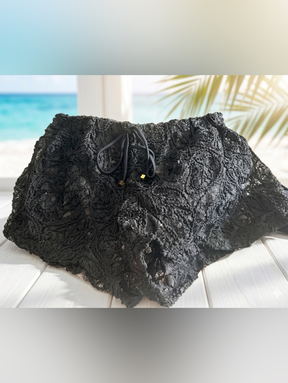 Black Lace Drawstring beach cover up Shorts - new. Never worn. One size
